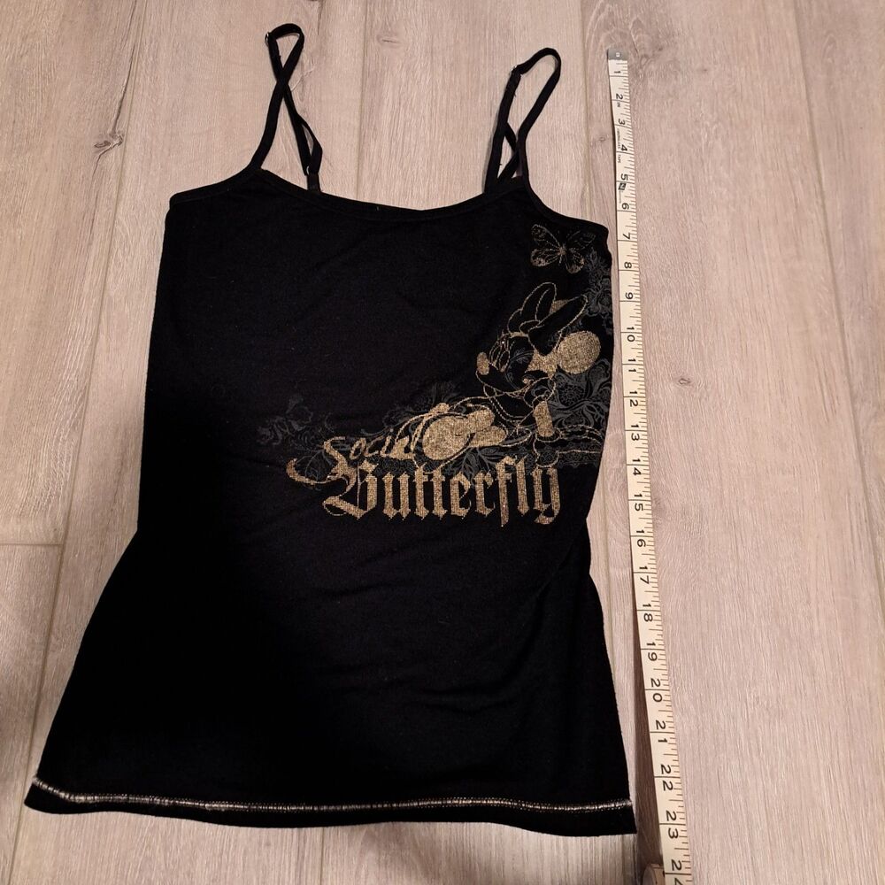 Delta Tank Top Black Minnie Mouse‎ Gold Sparkle Social Butterfly Stretch Shirt S - Picture 7 of 10
